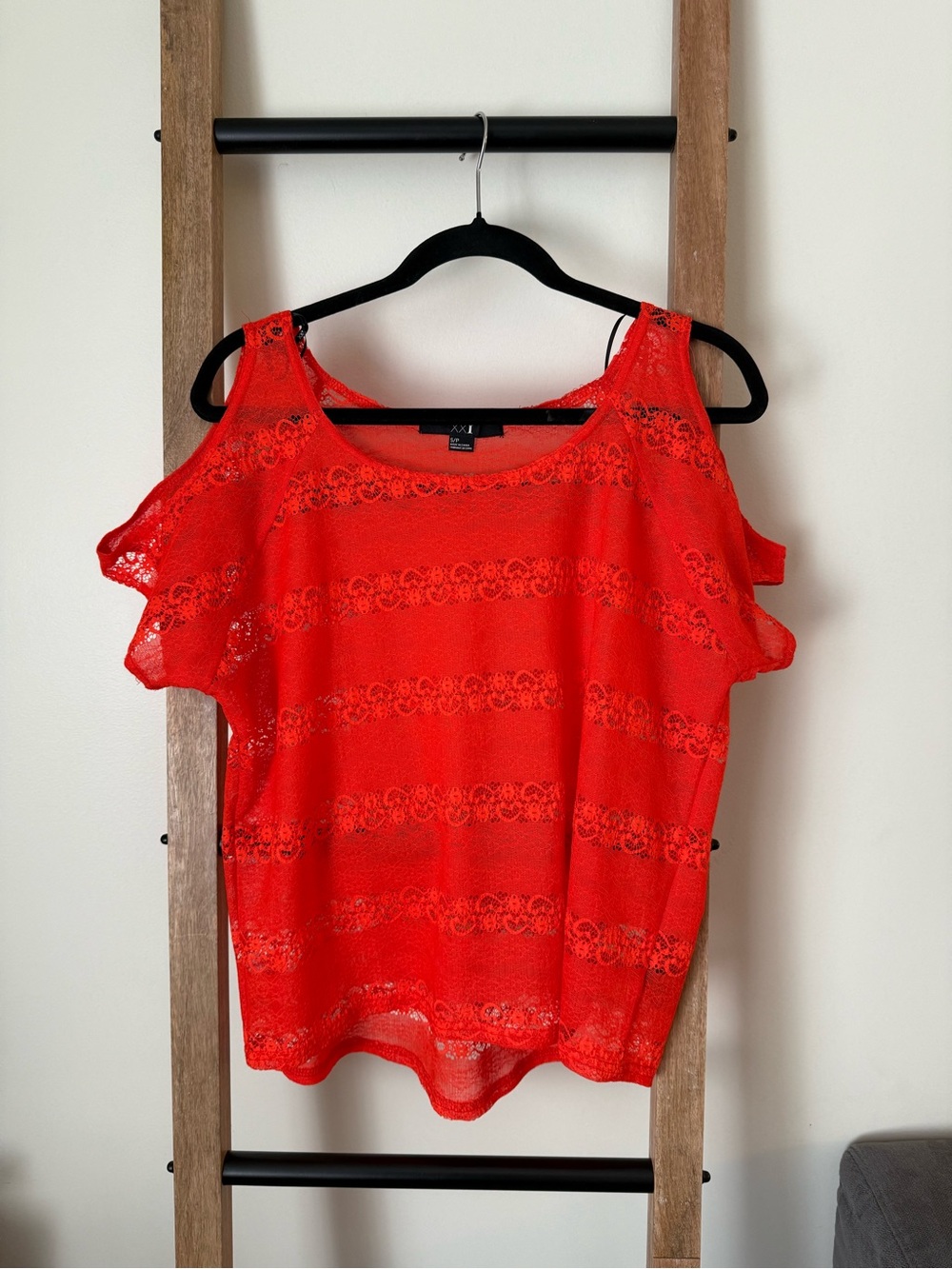 XXI Forever 21 Bright Orange Lace Cold-Shoulder Y2K